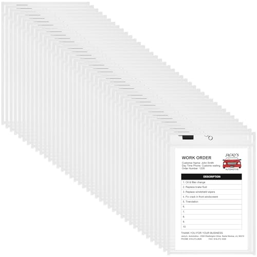 Nezyo Dry Erase Pockets Plastic Job Ticket Holders Shop Holder Order Pockets Clear Sleeves Tickets Folders Plastic Sleeves Paper Teacher Supplies for Classroom (12 x 9.5 in,White,50 Pcs) - color: White, size: Letter Size 8.5 x 11 in