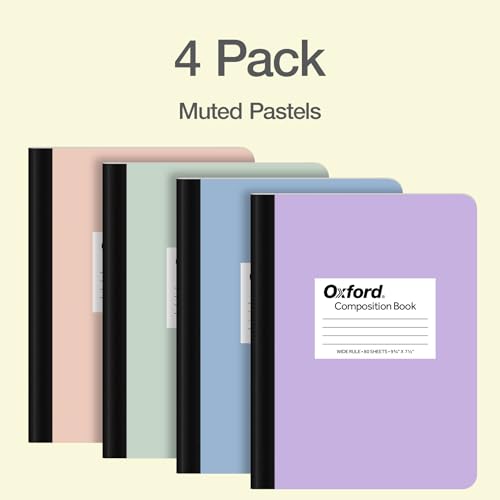 Oxford Composition Notebooks, 4 Pack, Wide Ruled, 80 Sheets, Pastels | Sewn binding keeps all 160 pages in place. Conversion chart and class schedule inside. Color coded covers for each subject.