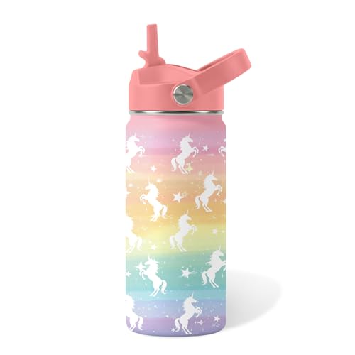 Unicorn Gifts for Girls, 16oz Kids Water Bottle with Straw Lid, BPA-Free, Leak Proof Stainless Steel Insulated Bottle, for Women, School, Travel - Unicorns Lovers Children Birthday Gift Cup (1pc) - color: Unicorn1-new, size: 16 Ounces
