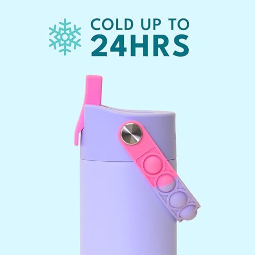 Elemental Insulated Kids Water Bottle, Stainless Steel Water Bottle with Straw Lid & Pop-It Handle, Leak-Proof Water Bottles for School, Boys or Girls, Travelling and Sports, 18oz - Lilac Tie Dye - color: Lilac Tie Dye