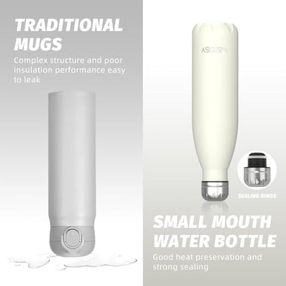 WATERSY Stainless Steel water bottles,17oz/500ml Insulated Water Bottles,Cream White metal water bottle Keeps Drink Cold and Hot,BPA Free kids water bottles for School,Gym,Travel,Sports - color: Cream White