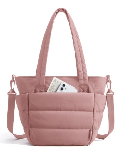 BAGSMART Lunch Bag Women Small Insulated Tote with Lunch Compartment Quilted Lightweight Puffy Tote Bag for Work, Travel, Outdoor, Nude Pink - color: Nude Pink