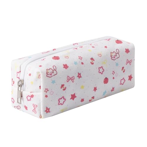 Large Capacity Canvas Pencil Case for Students Cute Aesthetic Pen Pouch Stationery Organizer Bag for School Portable Makeup Bag for Daily Use Kawaii Pencil Box for Girls Teens Kids (Canvas-J) - color: Canvas-J