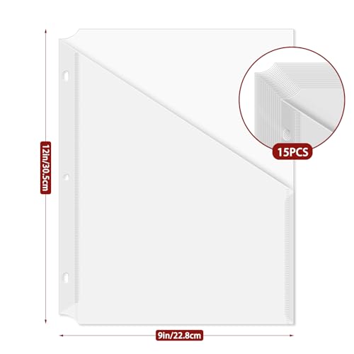15Pack 3 Hole Punch Clear Plastic Document Folders,Organized Up Poly Translucent Slash Slash File Jacket US Letter/ A4 Size 18C(1.8mm),L-Tape Transparent Document Folders Copy Safe Pockets - color: Clear