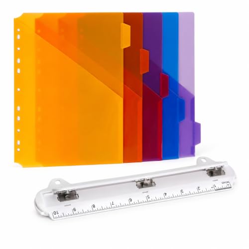3 Ring Binder Organization Kit with Colorful Pocket Dividers and 3 Hole Punch