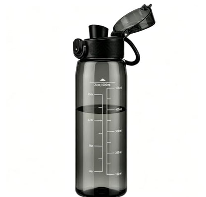 GOPPUS 20oz Kids Water Bottle with Time Marker & Handle, Tritan BPA-Free, Reusable Leakproof Anti-Dust Everyday, Clear Kids Water Bottles For School,Car Travel, Gifts Boys Girls(Black) - color: Black