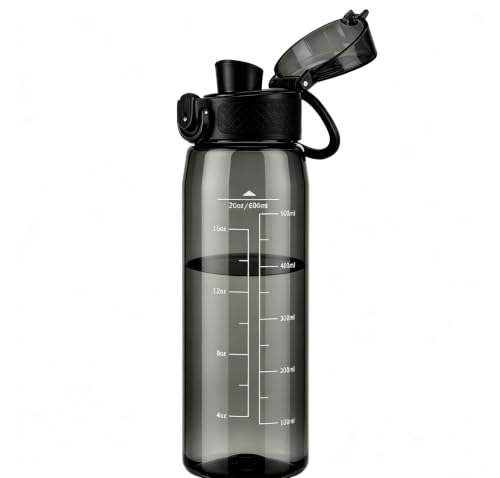 GOPPUS 20oz Kids Water Bottle with Time Marker & Handle, Tritan BPA-Free, Reusable Leakproof Anti-Dust Everyday, Clear Kids Water Bottles For School,Car Travel, Gifts Boys Girls(Black) - color: Black