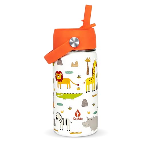 14oz Animal Kids Water Bottle With Straw Lid,Stainless Steel Travel Bottle,Double Wall Leak Proof & BPA-FreeKids Cup,Insulated Tumbler for Toddlers,Metal Bottle for School Boys Girls - color: Animal, size: 14 Ounces