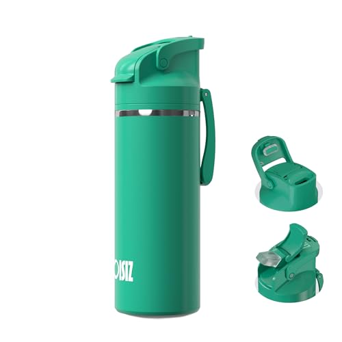 OISIZ Insulated Water Bottle 20 oz with 2 in 1 Spout and Straw Lid,One Click Safety Lock,100% Leakproof,Keep Cold 24H,Vacuum Stainless Steel Water Bottle for School,Travel and Sports,Dishwasher Safe - color: Rainforest, size: 20 Ounces