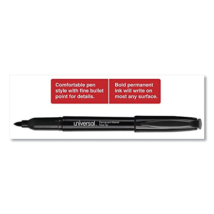 Universal UNV07074 Fine Bullet Tip Pen-Style Permanent Marker - Black (60/Pack) - size: 1 Count (Pack of 1)