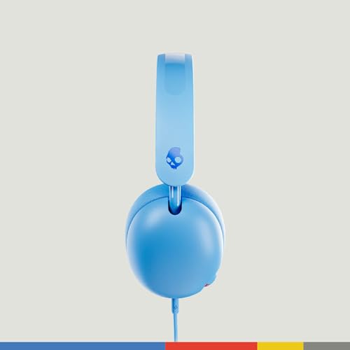 Skullcandy Grom Wired Headphones, Volume-Limiting Audio, Comfortable Over-Ear Fit, Foldable, Designed for Kids 6+, Convenient for Travel with 3.5mm AUX Plug, Built-in Microphone - Surf Blue - color: Surf Blue, style: Wired