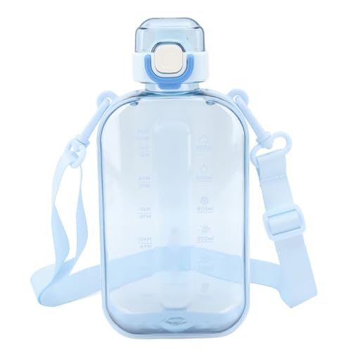 750ml with Time Markers, Silicone Straw & Shoulder Strap, Portable Fitness Sports Hydration Flask for Gym Office Daily Use Green - color: Blue