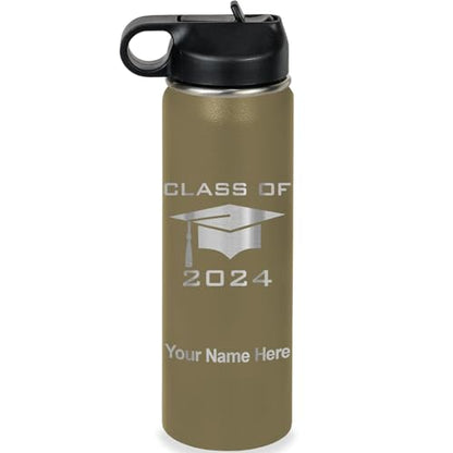 LaserGram Personalized Water Bottle, Grad Cap Class of 2023, 2024, 2025, 2026, 2027, Stainless Steel Double Wall Vacuum Insulated with Flip Top Straw, Custom Engraved Gift (20oz / 590ml Camo Green) - color: Camo Green, size: 20 Ounces