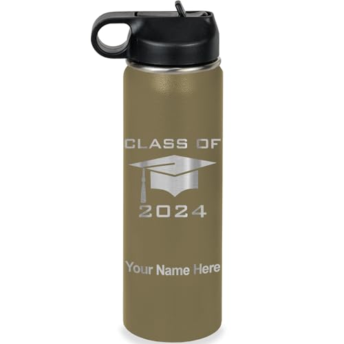 LaserGram Personalized Water Bottle, Grad Cap Class of 2023, 2024, 2025, 2026, 2027, Stainless Steel Double Wall Vacuum Insulated with Flip Top Straw, Custom Engraved Gift (20oz / 590ml Camo Green) - color: Camo Green, size: 20 Ounces