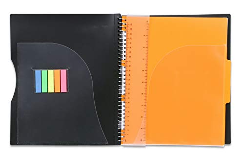 Mintra Office Durable PREMIUM Spiral Notebook, ((Black, 1 Subject, 8.5in x 11in)), Fabric Covered Coils, No Snags, Removable Adjustable Pocket Dividers, Ruler, Organization, Customizable - color: Black, size: 1 Subject (8.5in x 11in)