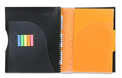 Mintra Office Durable PREMIUM Spiral Notebook, ((Black, 1 Subject, 8.5in x 11in)), Fabric Covered Coils, No Snags, Removable Adjustable Pocket Dividers, Ruler, Organization, Customizable - color: Black, size: 1 Subject (8.5in x 11in)