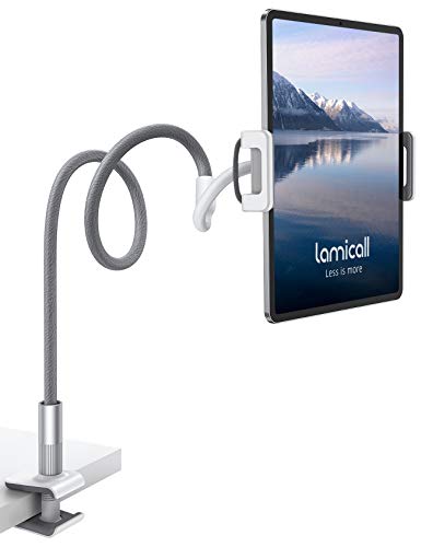 Lamicall Gooseneck Tablet Holder, Tablet Stand : Flexible Arm Clip Tablet Mount Gifts, Compatible with iPad mini Pro Air, Kindle, Switch, Galaxy Tabs, More 4.7-10.5" Devices - Gray - color: Gray