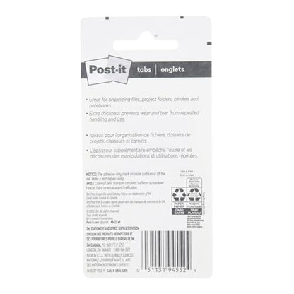 Post-it Tabs, 1 in, Lined, Green, Blue, Red, 22 Tabs/Color, 66 Tabs/On-the-Go Dispenser (686L-GBR) (Pack of 2) - size: 0.4" x 2.8" (Pack of 2)