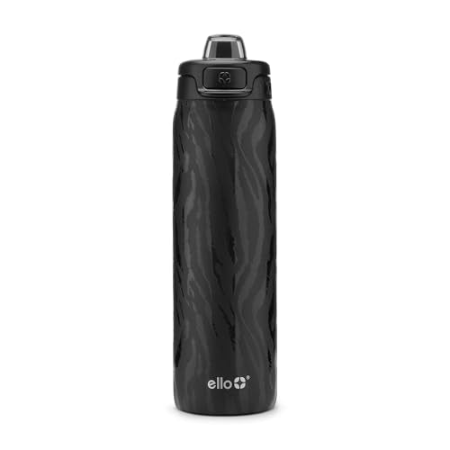 Ello Pop & Fill Insulated Stainless Steel Water Bottle with Quick Fill Lid, Leakproof Locking, Sip or Chug Spout, BPA-Free, Double Wall Vacuum Insulated for Sports, Travel & School- 22oz / 32oz / 40oz - color: Zebra, style: 22oz
