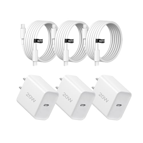 20W Fast Charger,3 Pack USB-C Port Charger with Type c-c Cable，for i Phone 17/16/15, i Pad and More (3 Pack White) - color: 3 pack white