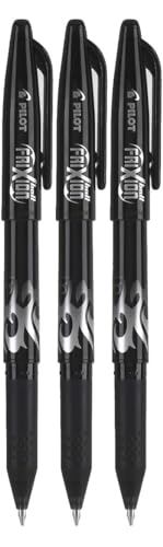 Frixion Ball Stick Erasable Gel Pens Fine Point (.7mm) Black Ink 3-pk; Bundle with Plastic Reusable Pouch - size: 1 Count (Pack of 3)
