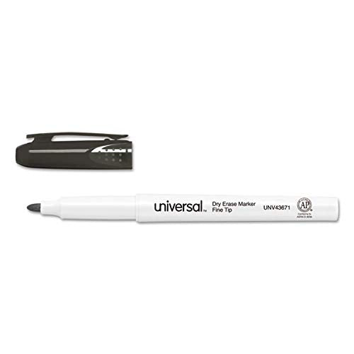 Universal 43671 Pen Style Dry Erase Marker, Fine/Bullet Tip, Black, Dozen