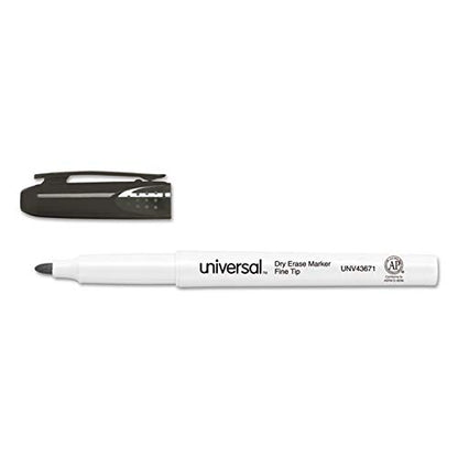 Universal 43671 Pen Style Dry Erase Marker, Fine/Bullet Tip, Black, Dozen