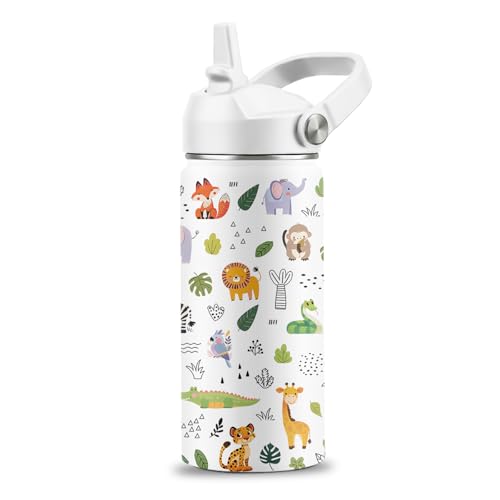 Animal Lovers Gifts,16 oz Water Bottle with Straw Lid, Forest Animals Water Bottle, Stainless Steel Insulated Tumbler, Cute Wildlife Animals Cup Gifts for Birthday Christmas - color: Forest Animals