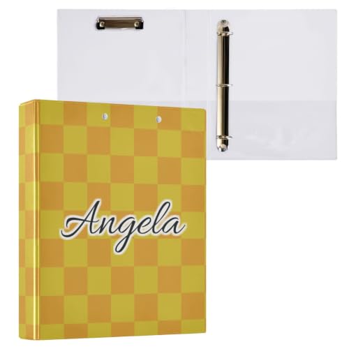 Custom 3 Ring Binder 1.5 Inch Round Rings Orange Yellow Checkerboard Personalized Name Binders Organizer Fashion View Binder with 2 Pockets for School Office Supplies - color: Multi11