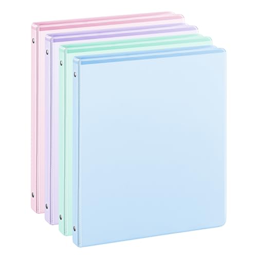 0.5'' 3-Ring-Binder with Pockets, 100 Sheets Capacity, 1/2 inch Binders fits 11" x 8.5" US Letter Size, Assorted 4 Pastel Colors - Ideal for School, Office, and Home Use (0.5 inch)