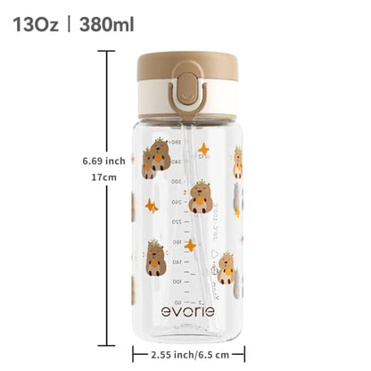 Evorie Tritan Kids Water Bottle with Straw, 13oz BPA-Free Leak-Proof Drinking Bottle for School & Travel, Lightweight Clear Water Bottle, Dishwasher Safe, for Kids Ages 3+ (Capybara) - color: Capybara