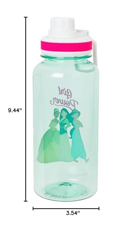 Silver Buffalo Disney Princess Girl Power, Plastic Water Bottle, 32oz | Tiana, Mulan and Jasmine, Twist Spout, Sticker Set, You Stick Yourself, 0.95 Liters - color: Disney Princess Girl Power