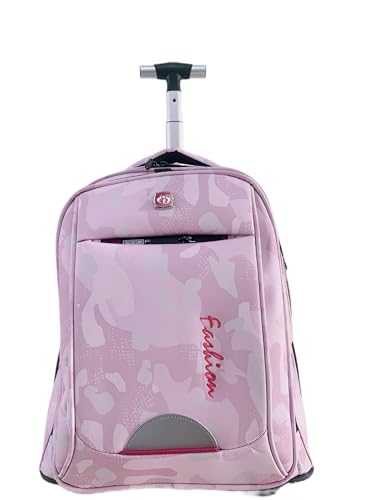 22 Inch Travel Rolling Backpack with Wheels for Women, Large Wheeled Backpacks with Large Capacity, Roller Bag with Laptop Waterproof Compartment (Pinkish)