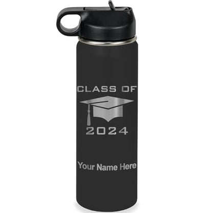 LaserGram Personalized Water Bottle, Grad Cap Class of 2023, 2024, 2025, 2026, 2027, Stainless Steel Double Wall Vacuum Insulated with Flip Top Straw, Custom Engraved Gift (20oz / 590ml Black) - color: Black, size: 20 Ounces