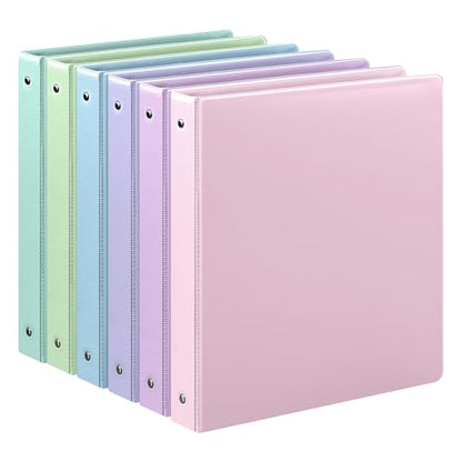 1-1/2'' 2-Inch 3-Ring Binder with Pockets, Premium View Binders with Three Ring Binders Holds up to 200/325/450 Sheets US Letter Size, Bulk Pack of 6 (1-inch Pastel 6 Packs) - size: 1 inch