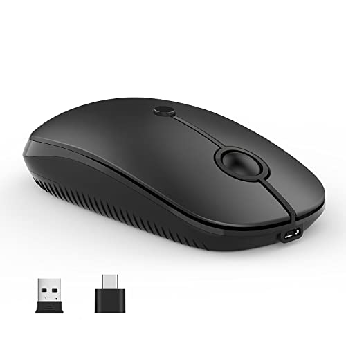Type C Wireless Mouse, Vssoplor USB C Rechargeable Portable Quiet Laptop Mouse USB and Type C Receiver Dual Mode Mice for PC, Laptop, MacBook, Tablet-Black - color: Black