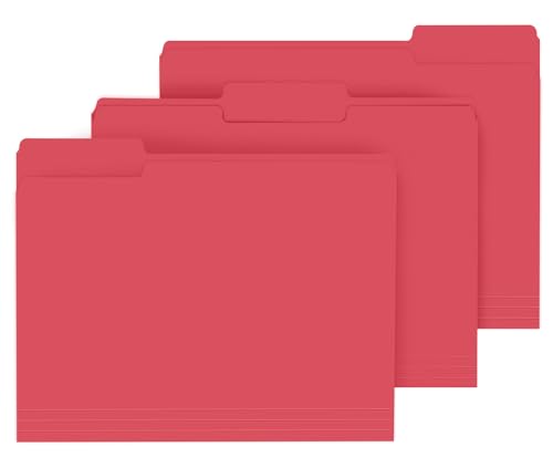 File Folder, PANDRI 120 Pack File Folder, 1/3 Cut Tab, Letter Size, Filing Folder for Office School Business, Red - color: Red