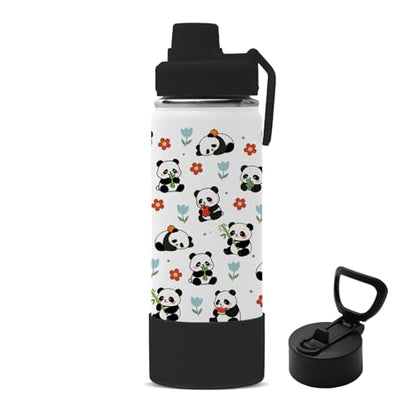 Panda Gifts for Girls Boys, 18oz Panda Water Bottle with 2 Lids (Spout and Straw Lid), Kids Insulated Stainless Steel Animal Tumbler Cup, Animal Lovers Gifts for Women Teens - color: Panda