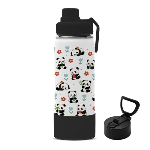 Panda Gifts for Girls Boys, 18oz Panda Water Bottle with 2 Lids (Spout and Straw Lid), Kids Insulated Stainless Steel Animal Tumbler Cup, Animal Lovers Gifts for Women Teens - color: Panda