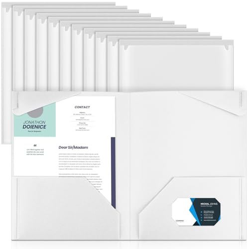 Henoyso 18 Pack White Plastic Folders with Clear Front Pockets Heavy Duty File Folders with 2 Pockets and Card Slot for Student Communication School Office Presentation Report - color: White