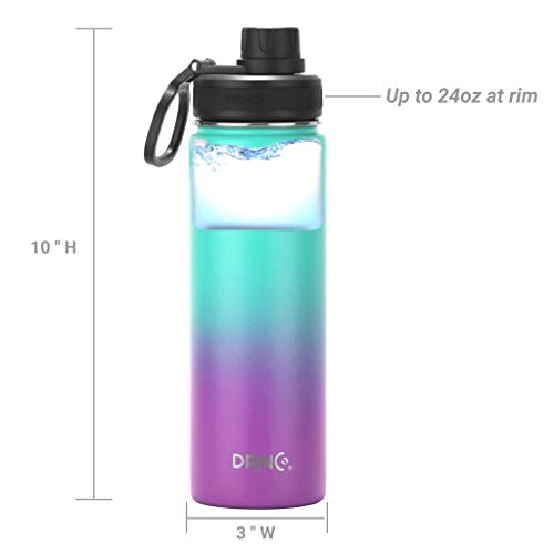 DRINCO Stainless Steel Water Bottle Spout Lid Vacuum Insulated Double Wall Water Bottle Wide Mouth (40oz 32oz 22oz 18oz 14oz) Leak Proof Keeps Cold or Hot (22 oz, 22oz Ombre Fuschia Teal) - color: 22oz Ombre Fuschia Teal, size: 22 Ounces