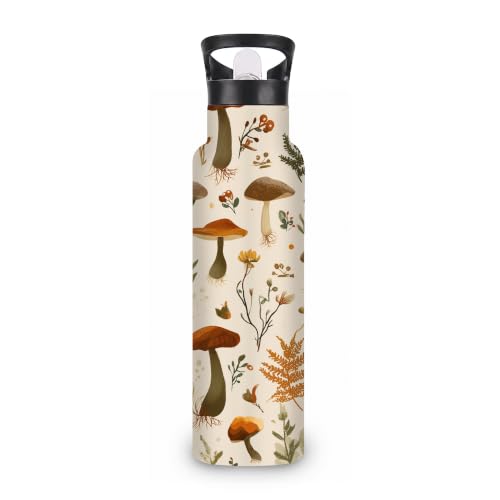 Mushroom Forest Insulated Water Bottle with Straw 20 oz,Herbs Flowers Stainless Steel Leak Resistant Double Wall Water Bottles with Handle for Gym Sports Travel Outdoor - color: Mushroom Forest,Herbs Flowers