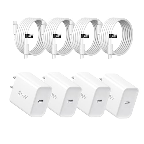 20W Fast Charger,3 Pack USB-C Port Charger with Type c-c Cable，for i Phone 17/16/15, i Pad and More (4 Pack White) - color: 4 pack white