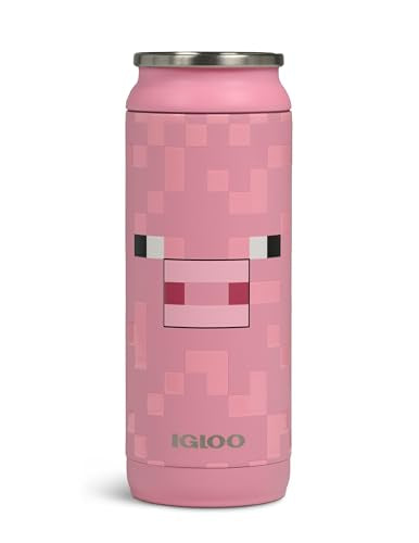 Igloo MineCraft Pig 16 oz Stainless Steel Hydration Can, Insulated Water Bottle, Reusable Travel Mug - color: 16 Oz Pig