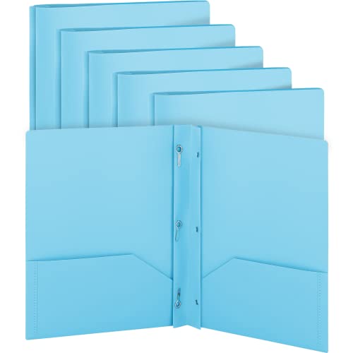 Plastic Folders with Pockets and Prongs Blue - Two Pocket Folder with Brads - 3 Prong Folders with Pockets for Letter Size Sheets, Also Available in Purple, Green, Red, Pink, and Grey, 6 Pc –by Enday - color: Blue, size: 6