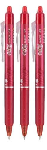 Advantage Gifts Frixion Clicker Retractable Erasable Gel Pens Fine Point (.7mm) Red Ink 3-pk; Bundle with Plastic Reusable Pouch - color: Red, size: 1 Count (Pack of 3)