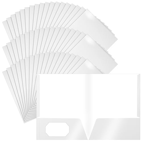 Jutom 50 Pcs 2 Pocket Glossy Paper Folders Glossy Paper Laminated Portfolios, Letter Size, Presentation Folders with Pockets for Office Teacher Worker Supplies(White Color) - color: White Color