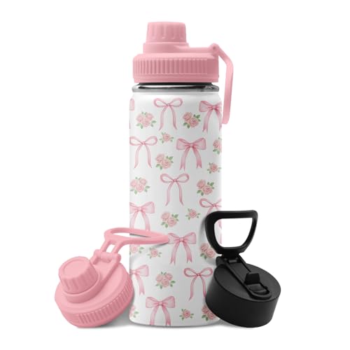 Floral Boho Water Bottle 18oz, Flowers Gifts for Women Girls, Abstract Retro Mid Century Flower Cute Bow Gift Tumbler for Mother Coworker Sister Her on Christmas Birthday Mothers Day - color: Flower-4