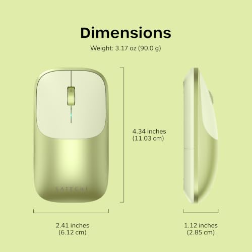 Satechi Slim EX Wireless Mouse, Multi-Device Bluetooth & 2.4GHz Connection for macOS, Windows, iPadOS, and Android, Quiet Clicks, Anodized Aluminum Shell, USB-C Rechargeable Battery, Citrus - color: Citrus