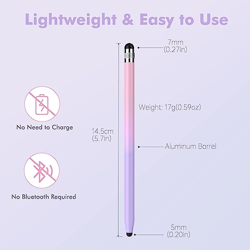 5Pcs Stylus Pens, 2 in 1 Stylus Pen for Touchscreen High Sensitivity Capacitive Stylus for iPad, iPhone, Android Samsung Tablets Skylight Calendar All Universal Touchscreen Devices with 10 Rubber Tips
